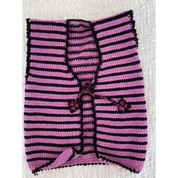 Pink And Black Hand Knitted Sleeveless Vest - Picture 1 of 5